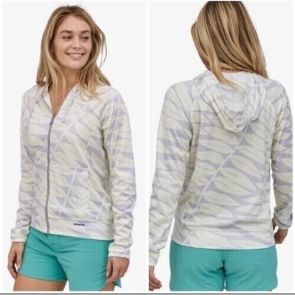 Patagonia Light Lavender and Cream Leaf-Print Zip Hoodie